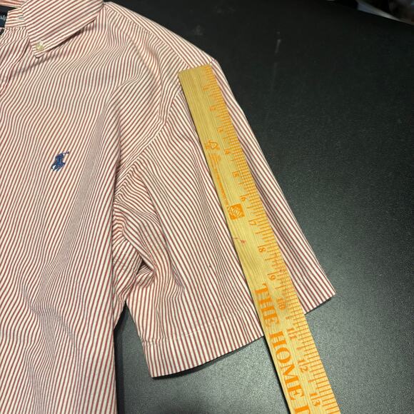 Ralph Lauren Men's Size Large L Red & White Striped Short Sleeve Shirt - Picture 5 of 7